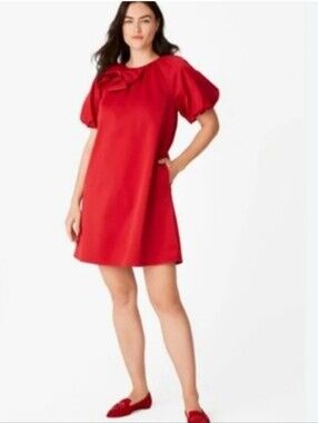 kate spade Red Puff-Sleeve Bow-Accent Mini Dress